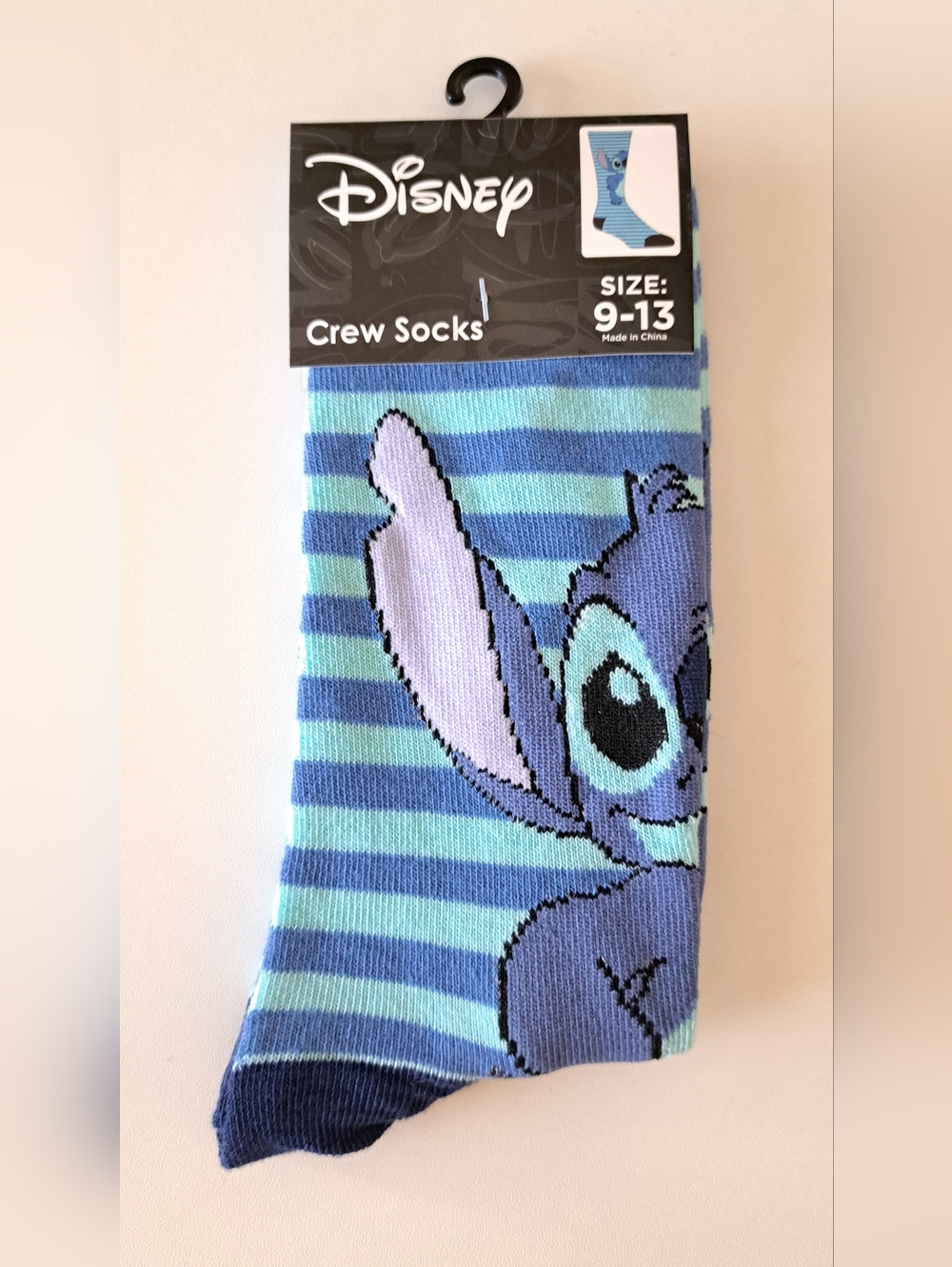 Disney Blue and Aqua Striped Crew Socks with Stitch Accent